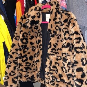 Leopard print teddy coat